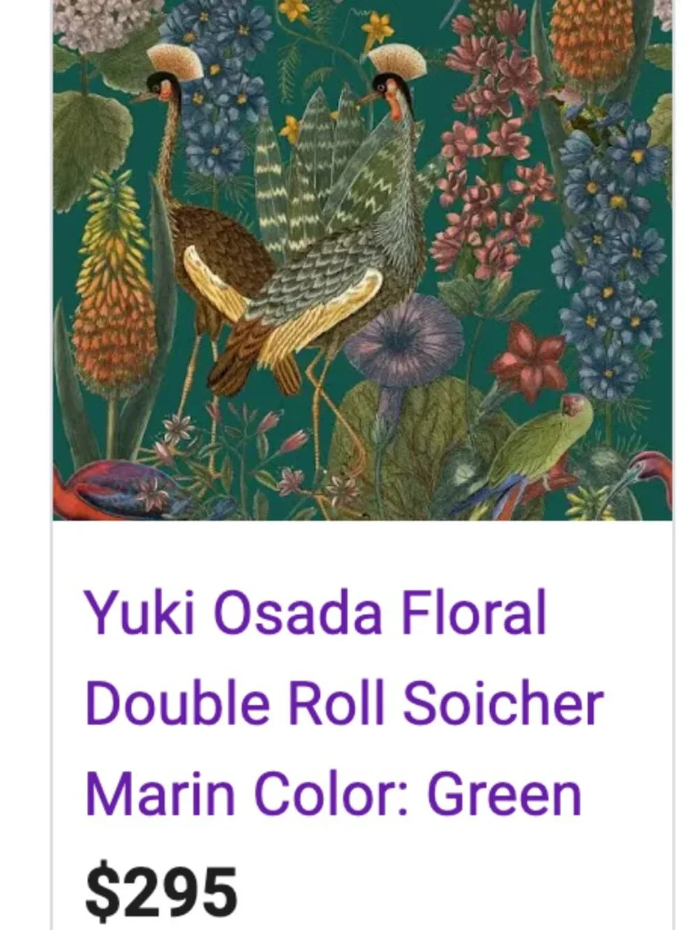 Yuki Osada Floral Double Roll Wallpaper By Soicher Marin Birds Floral Green New